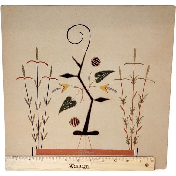 Vintage Navajo Sand Art Painting Three Sacred Plants Native Mexican signed - Picture 4 of 5